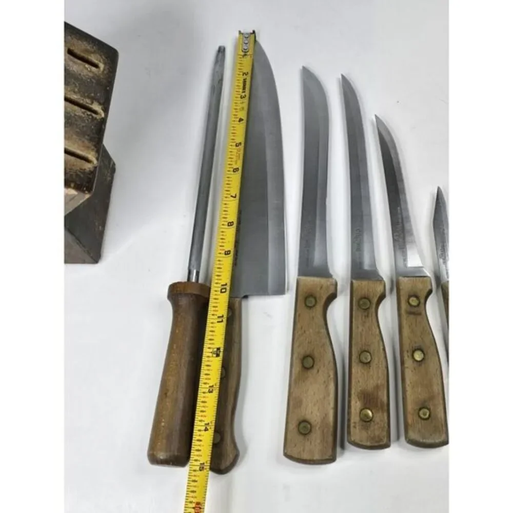 Vintage Old Homestead 7-Piece‎ Block Kitchen Steak Knife Country Bakery 80s 70s